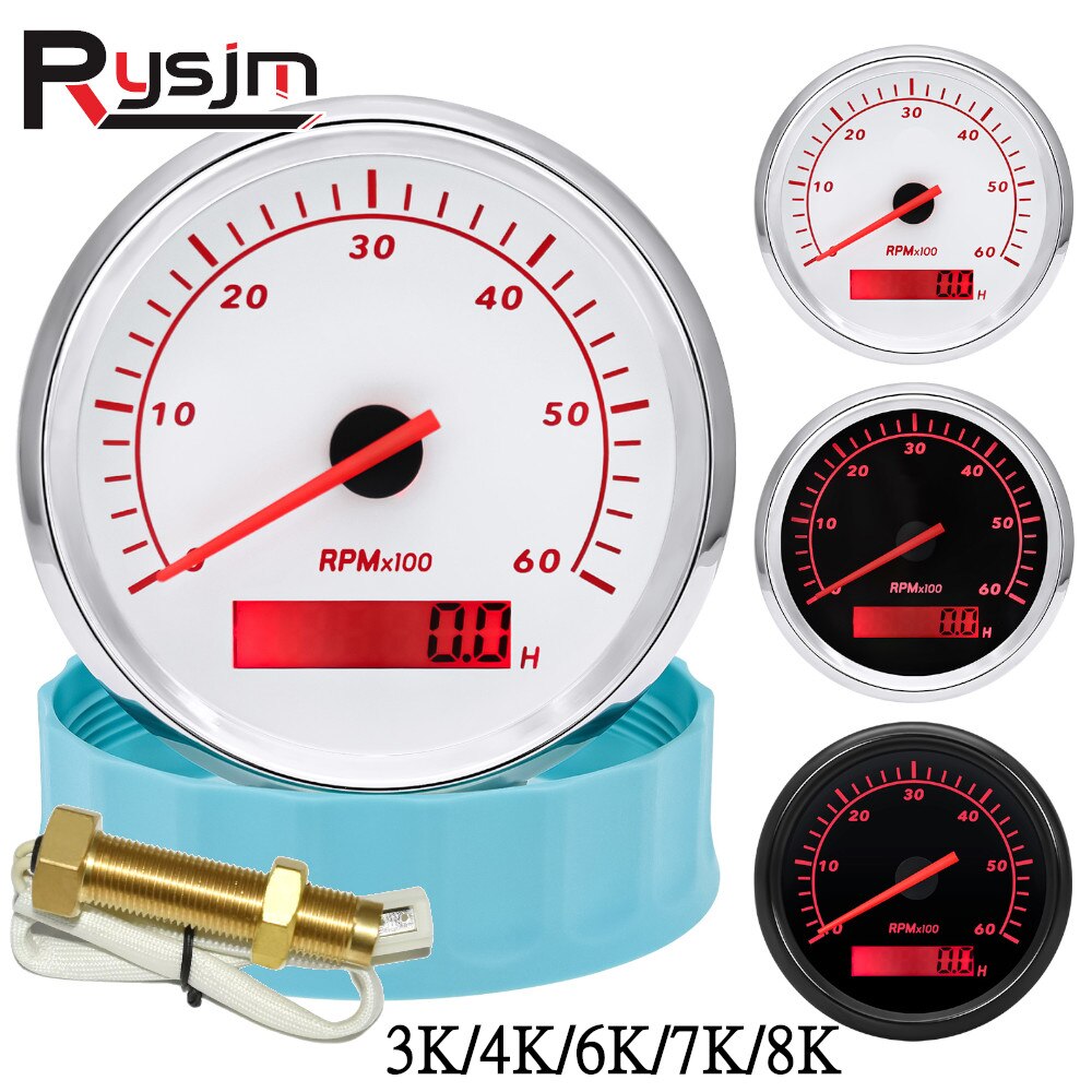 New Blue Shell 85mm Waterproof Boat Tacho Sensor Marine Tachometer with Hourmeter 3000 4000 6000 8000 RPM Tachometer 12V/24V - KiwisLove