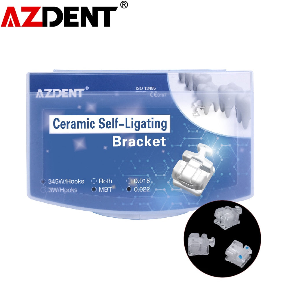 Azdent Dental Self-Ligating Orthodontic Ceramic Bracket SL Clear Roth / MBT 0.022 With Hook 3-4-5 - KiwisLove