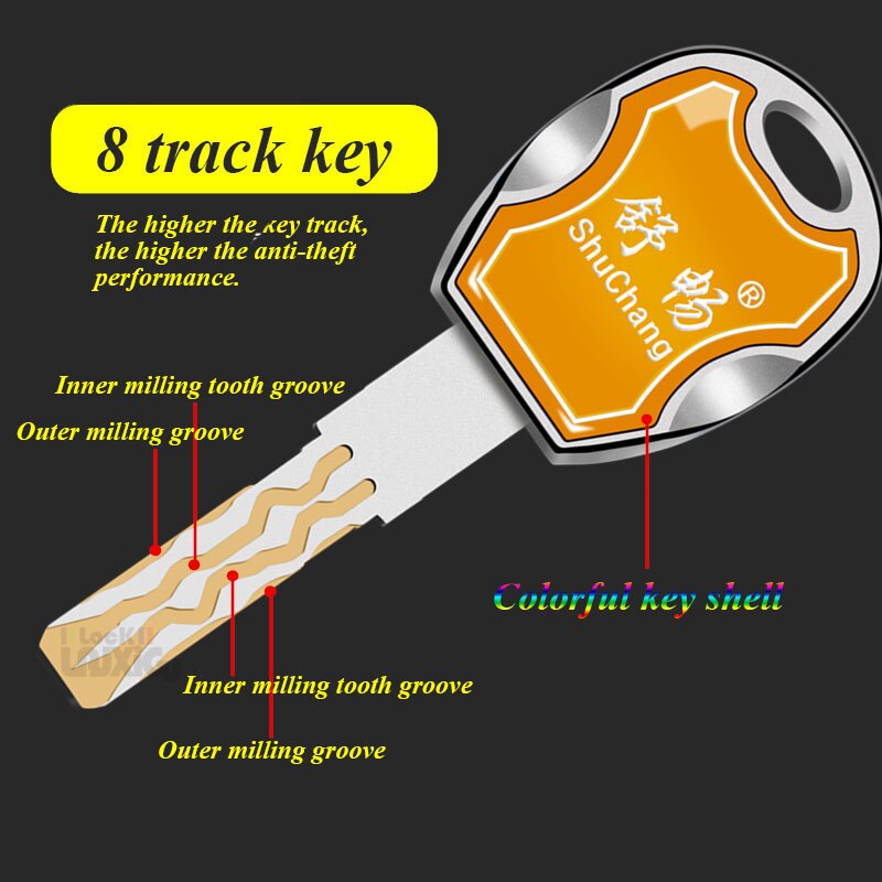 Common standard bedroom door cylinder   70mm Security Copper Lock Cylinder Interior Bedroom Living Handle Brass 5 colorful keys - KiwisLove