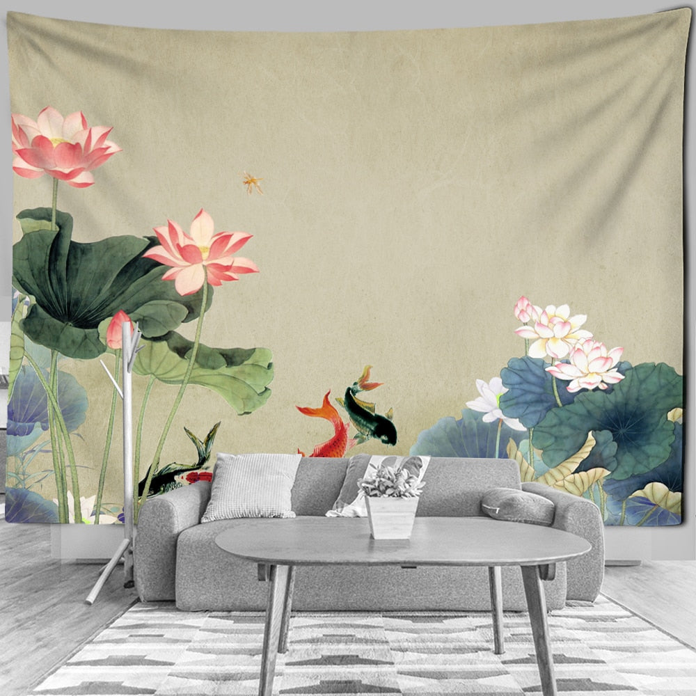 Flower Painting Botanical Tapestry Wall Hanging Chart Hippie Bohemian Tapestries Colorful Psychedelic Boho Home Home Decor - KiwisLove