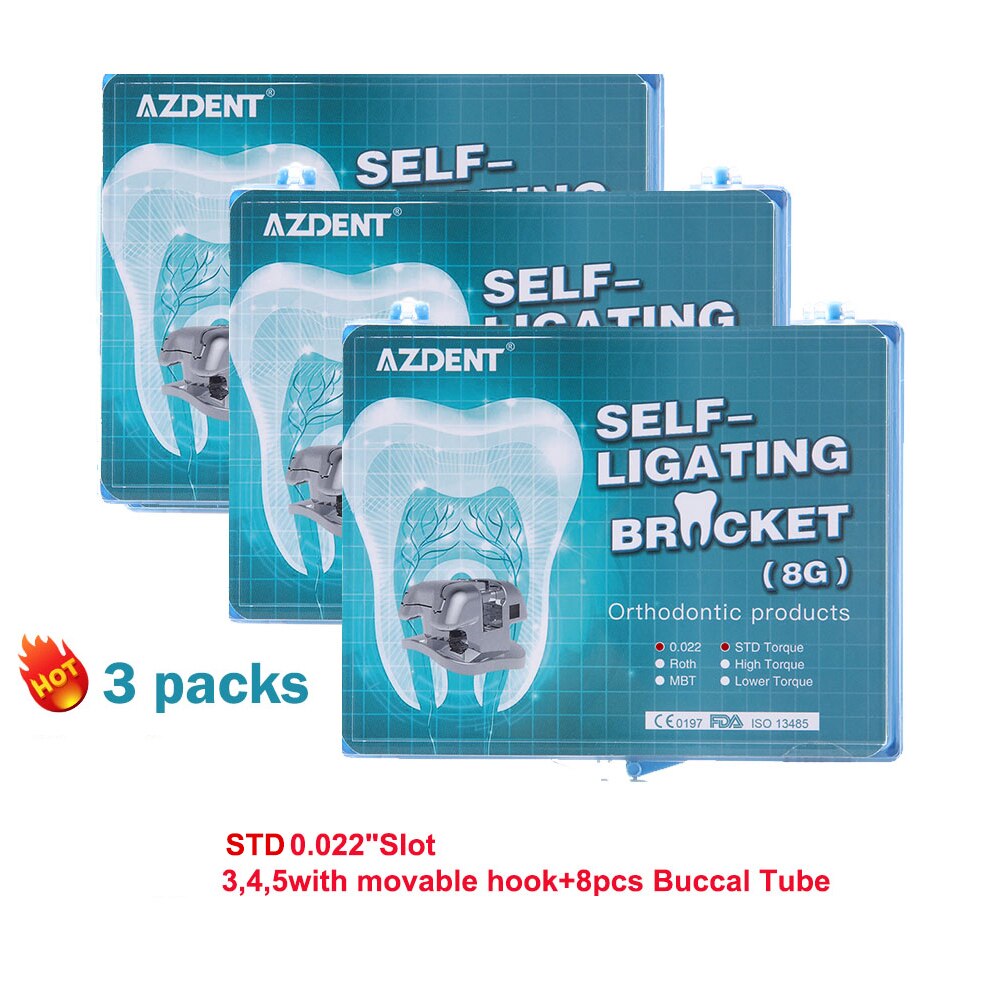 AZDENT Metal Dental Orthodontics Self-Ligating Brackets Movable Hook Auxiliary Hole With Buccal Tube Roth.022/MBT.022/STD.022 - KiwisLove