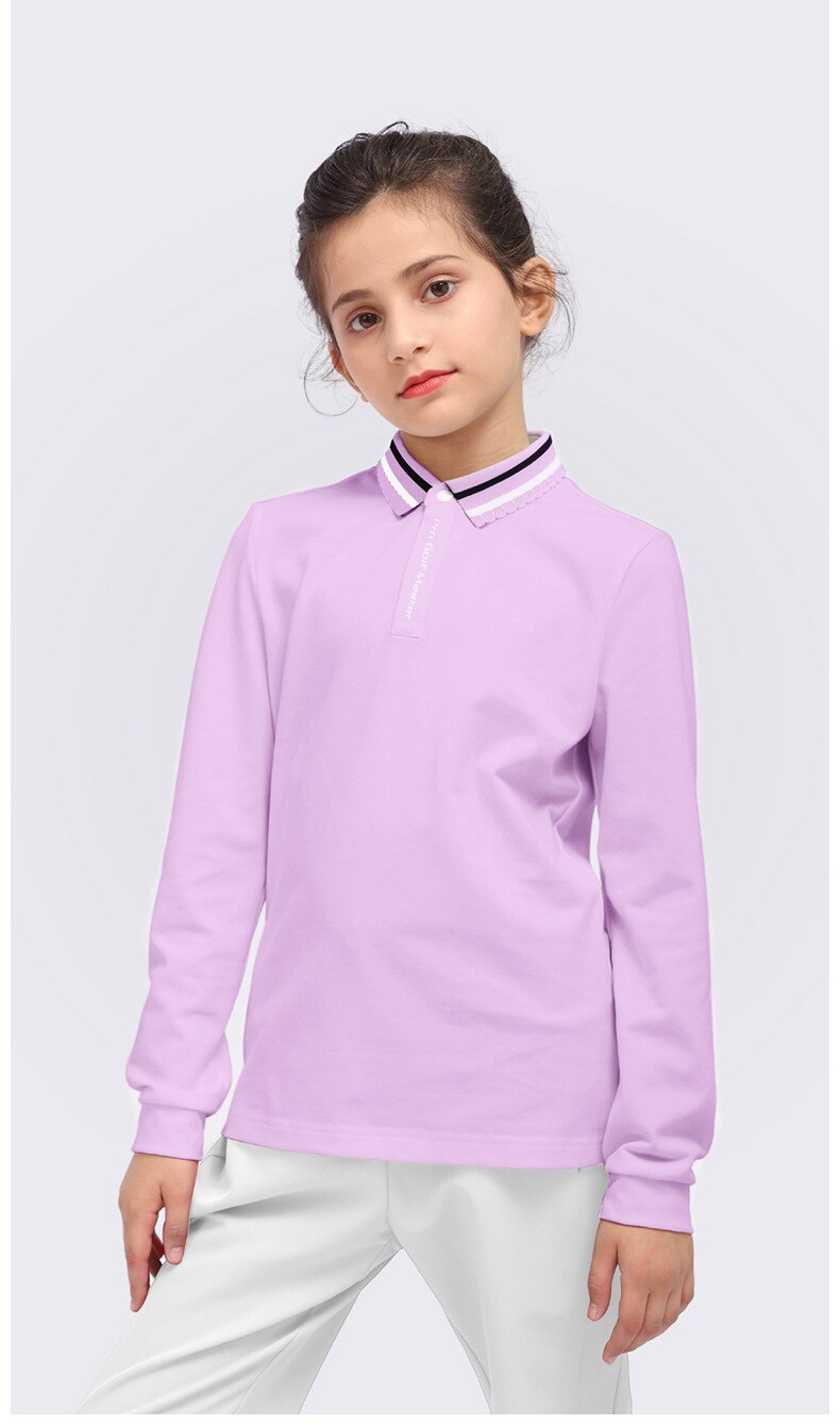 PGM Girls Golf Trainning T Shirts Long Sleeve Lapel design autumn and winter warm T-shirt Golf Clothing Sports Apparel YF453 - KiwisLove
