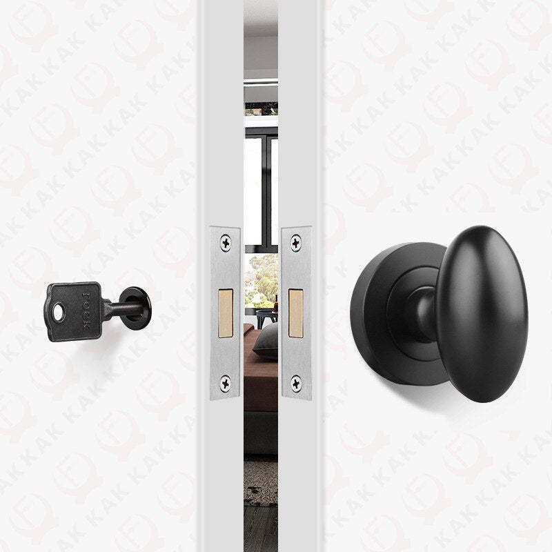 KAK Black Zinc Alloy Hidden Door Lock Invisible Corridor Sliding Door Handle Lock Keyless Mechanical Lock Door Latch Hardware - KiwisLove