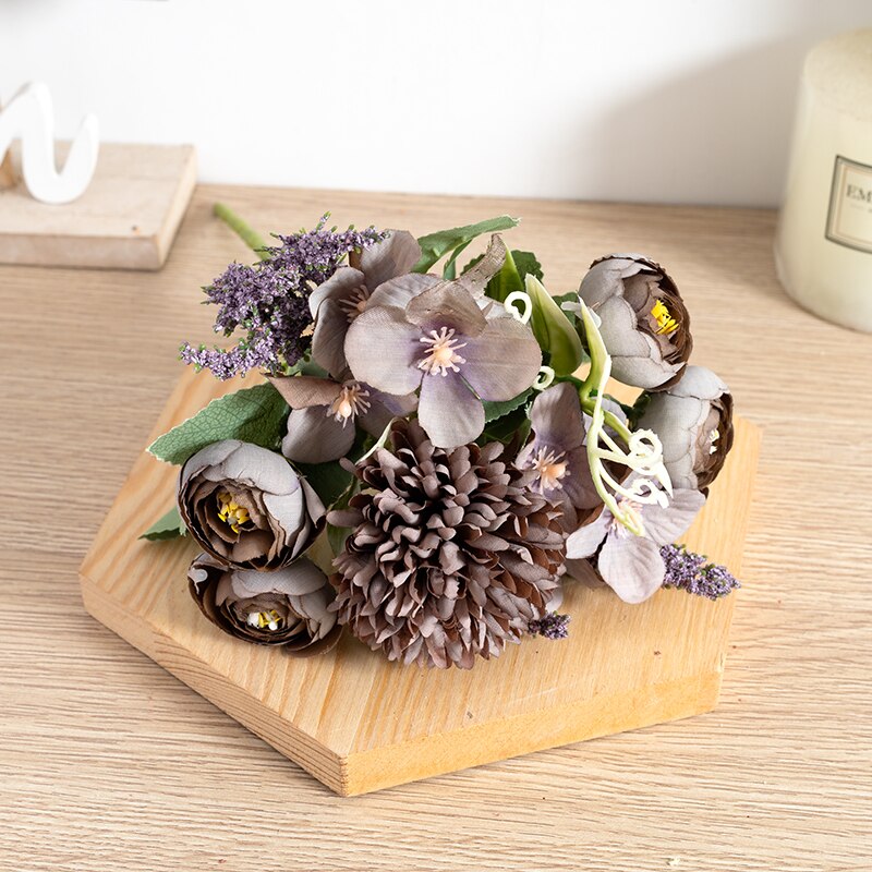 White Tea Rose Artificial Silk Flowers Autumn High Quality DIY Wedding Home Living Room Decoration Fake Flower Hydrangea Bouquet - KiwisLove