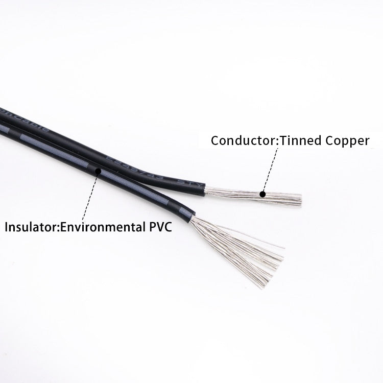5M UL2468 Electric Copper Wire 2Pins PVC Insulated 28 26 24 22 20 18 16AWG Double Cores LED Lamp Cable Black Red White - KiwisLove