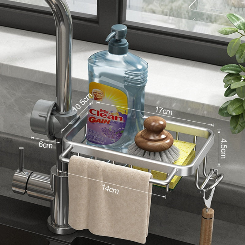 Kitchen Space Aluminum Sink Drain Rack Sponge Storage Faucet Holder Soap Drainer Shelf Basket Organizer Bathroom Accessories - KiwisLove