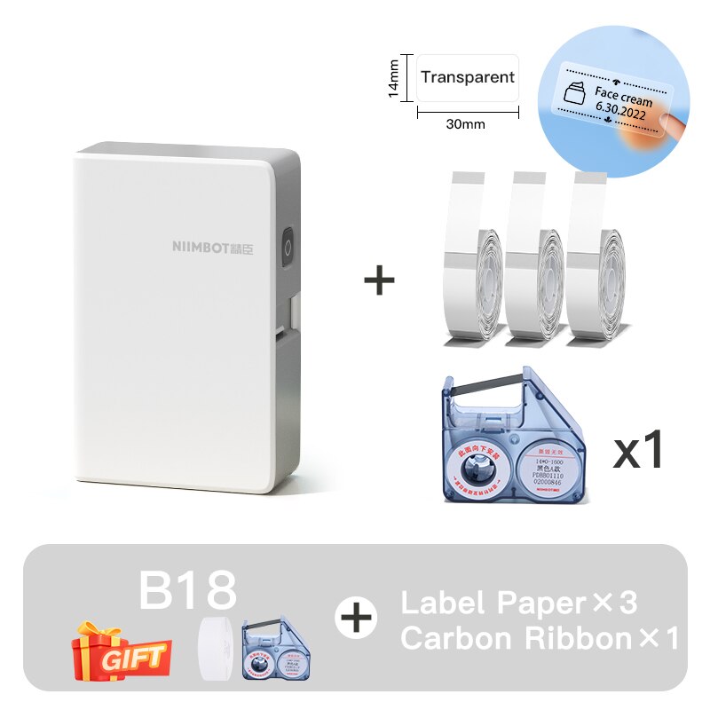 NIIMBOT B18 Mini Portable Label Printer Thermal Transfer Pocket Printer Inside Black Ribbon Sticker Maker With Long Life Labels - KiwisLove