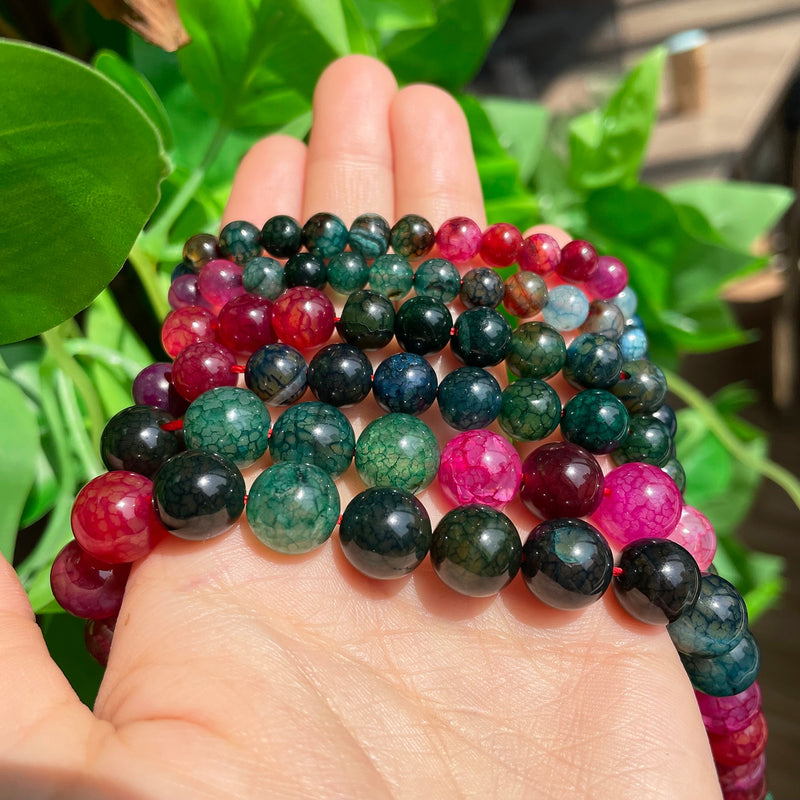 Natural Tourmaline Dragon Veins Agates Stone Round Loose Spacer Beads for Needlework Jewelry Making DIY Bracelet Accessories - KiwisLove