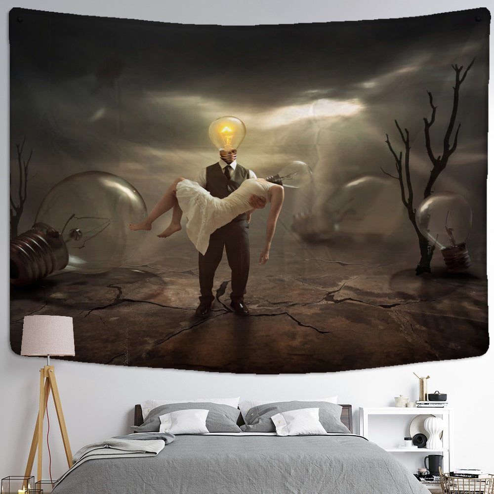 Angel Devil Tapestry Hell Wall Hanging Witchcraft Wall Tapestry Hippie Wall Carpets Dorm Decor Psychedelic Halloween Tapestry - KiwisLove