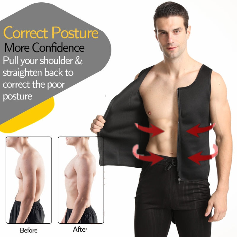 Men Neoprene Sweat Sauna Vest Body Shapers Vest Waist Trainer Slimming Vest Shapewear Waist Shaper Corset Gym Underwear Fat Burn - KiwisLove