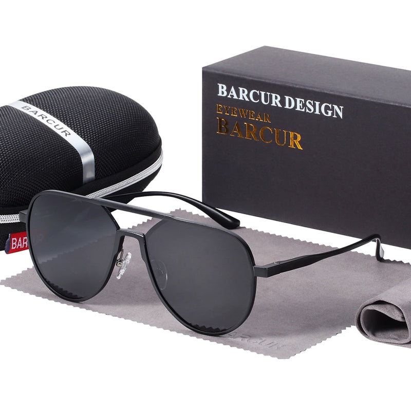BARCUR  Oversize Aluminium Sunglasses Men Polarized Trending Styles Sun glasses Male Anti-Reflective oculos With Box Gift - KiwisLove