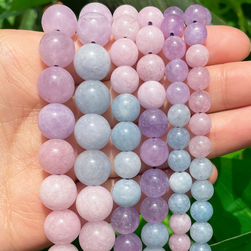 Natural Gem Stone Purple Morganite Round Loose Spacer Beads for Needlework Jewelry Making DIY Bracelet Accessories 15&#39;&#39; 6 8 10mm