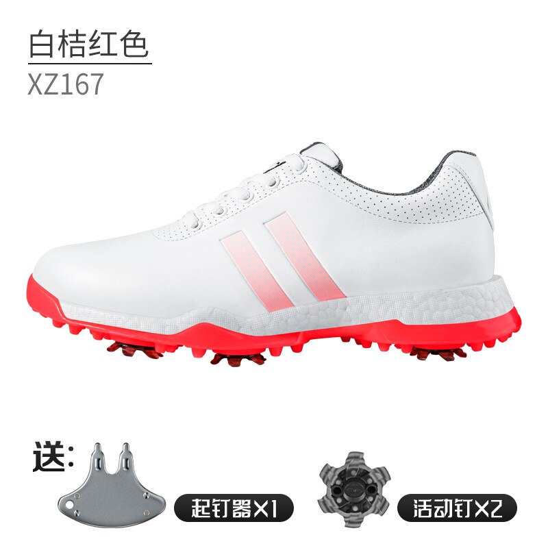 PGM Women Golf Shoes with Removable Spikes Waterproof Anti-slip Knob Strap Sports Sneakers White Casual Microfiber Leather XZ171 - KiwisLove
