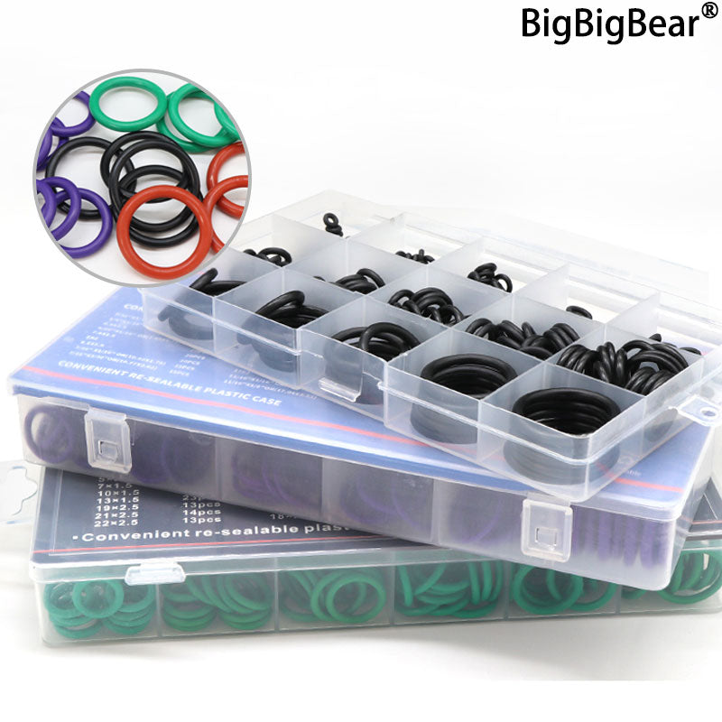 Boxed VMQ NBR FKM O Ring Set Rubber Washer Seals Assortment Red/Black/Green O-Ring Seals Set High Quality For Car Gasket - KiwisLove