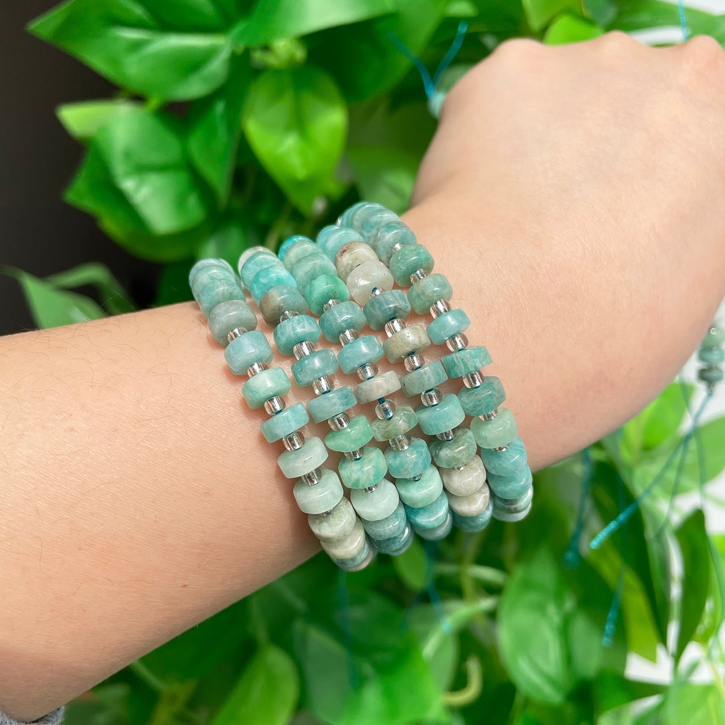 Natural Blue Amazonite Rondelle Stone Wheel Round Loose Spacer Beads for Needlework Jewelry Making DIY Bracelet Accessories - KiwisLove