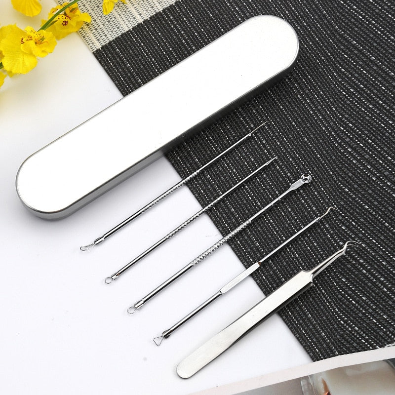 5PCS Blackhead Removal Acne Needles Comedone Black Spot Extractor Pimple Blemish Remover Skin Care Pore Cleanser Needle Hook - KiwisLove