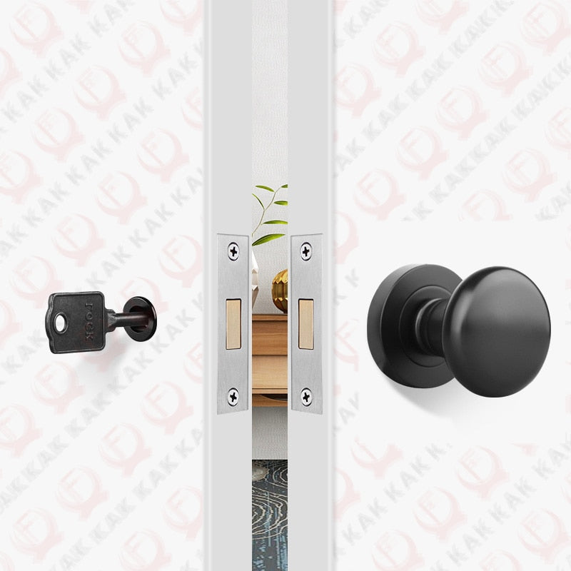 KAK Black Zinc Alloy Hidden Door Lock Invisible Corridor Sliding Door Handle Lock Keyless Mechanical Lock Door Latch Hardware - KiwisLove