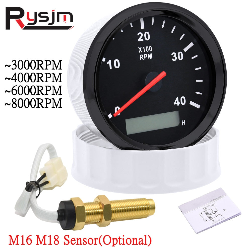 12V/24V 85mm Marine Tacho Meter Gauge LCD Digital Hourmeter Boat Tachometer 3000~8000RPM Toerenteller Hour Meter RPM Sensor - KiwisLove