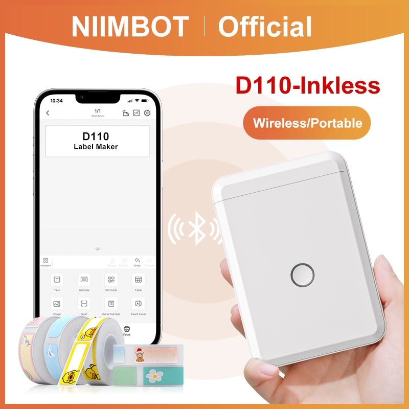 Niimbot D110 Portable Pocket Printer for Phone Home Office Storage Labeling Machine Label Maker Thermal Bluetooth With Stickers - KiwisLove