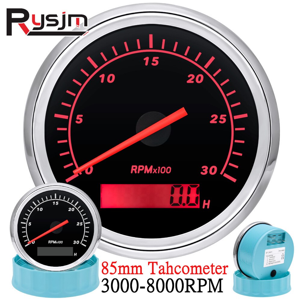 4000 6000 8000 Rpm Tachometer Tacho Meter Gauge Hourmeter 12V/24V 85mm Toerenteller 12v Hour Meter Sensor For Marine Boat Car - KiwisLove