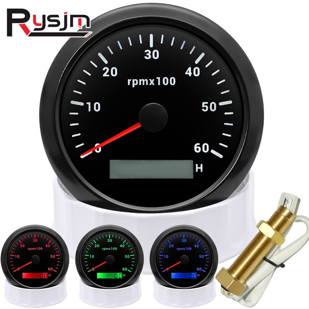 HD Car Boat 85MM Tachometer with LCD Hour Meter 4000RPM 6000RPM RPM Gauge Engine Hourmeter 7 Colors Backlight Tacho Sensor 9-32V - KiwisLove