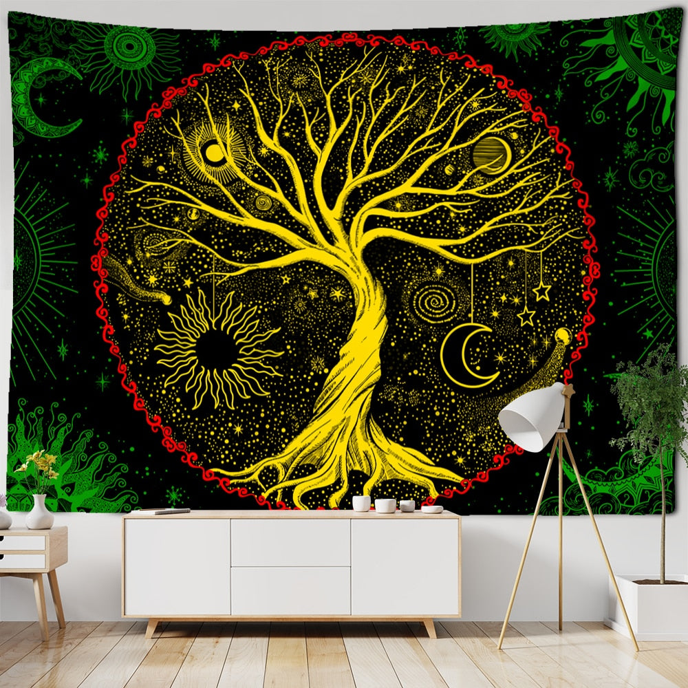 Mystic Witchcraft Black And White Tree Of Life Tapestry Wall Hanging Psychedelic Wishing Tree Hippie Mandala Home Decor - KiwisLove