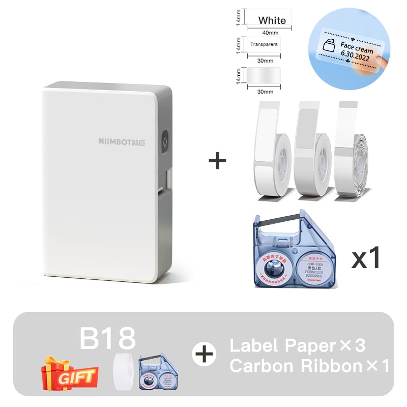 NIIMBOT B18 Mini Portable Label Printer Thermal Transfer Pocket Printer Inside Black Ribbon Sticker Maker With Long Life Labels - KiwisLove