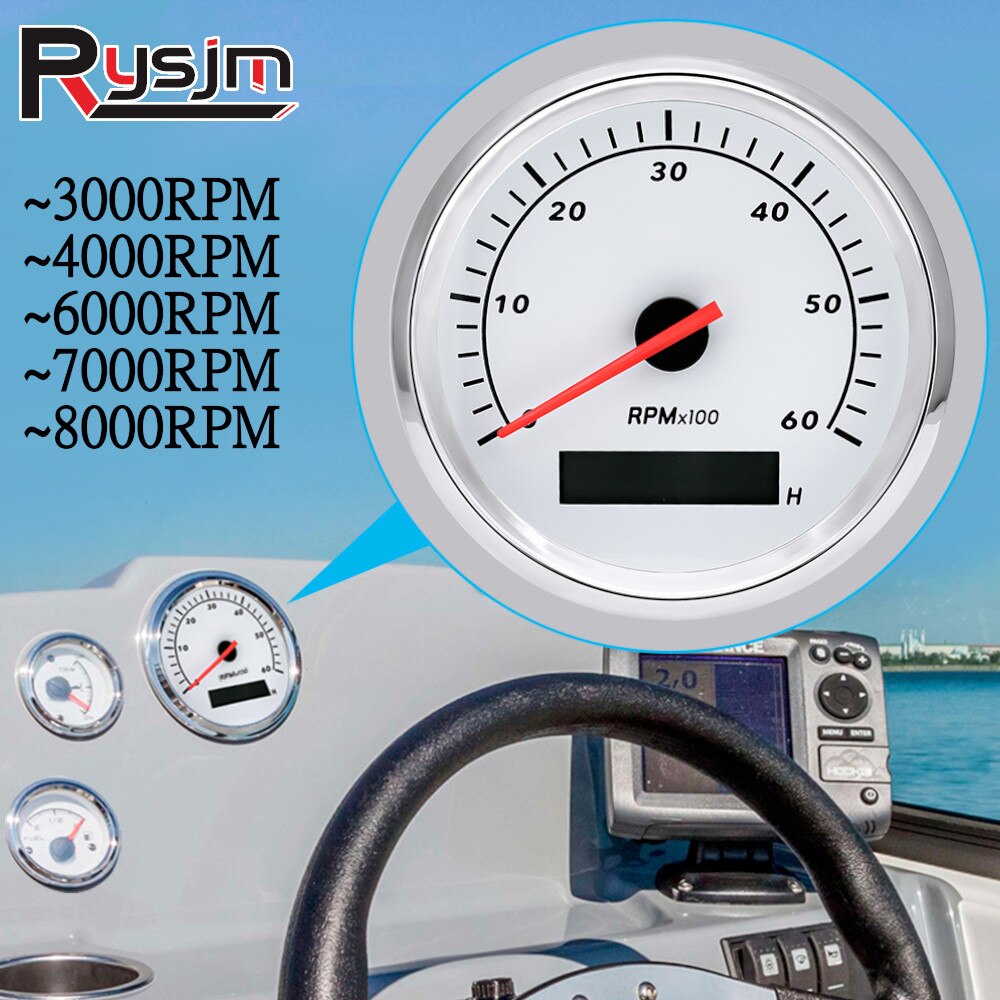 85mm Car Marine Tachometer Boat Gauge Digital Hourmeter 0-7000 RPM 3K-8K Tacho Gauge RPM Meter Sensor for Diesel Gasoline - KiwisLove