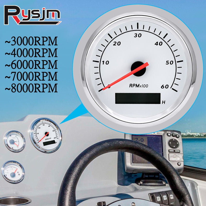 85mm Car Marine Tachometer Boat Gauge Digital Hourmeter 0-7000 RPM 3K-8K Tacho Gauge RPM Meter Sensor for Diesel Gasoline - KiwisLove