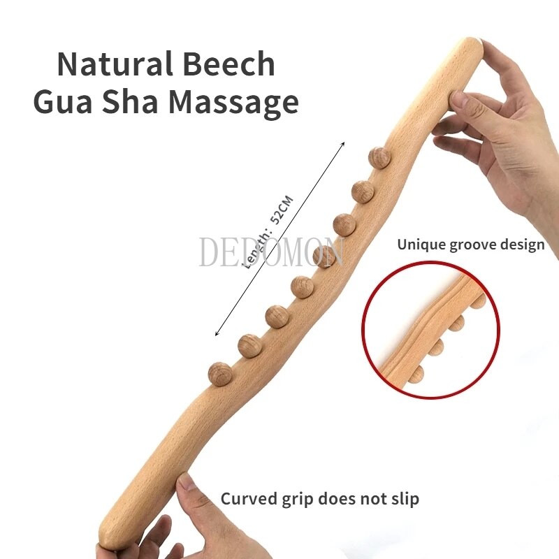 New 8 Beads Gua Sha Massage Stick Carbonized Wood Back Body Meridian Scrapping Therapy Wand Muscle Relaxing Acupuncture Massager - KiwisLove