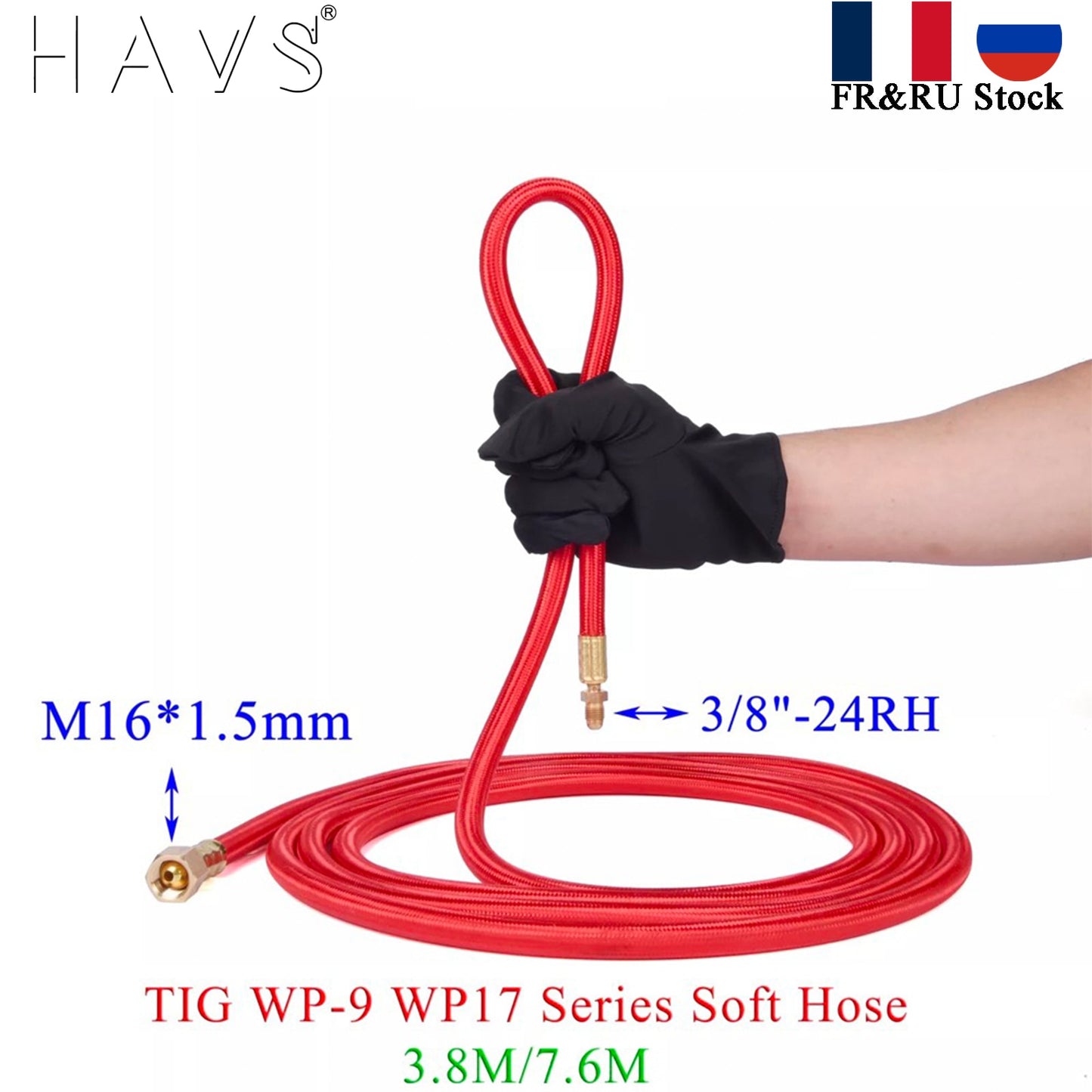 3.8/7.6m WP9 WP17 Series TIG Welding Torch Gas-Electric Integrated Red Soft Hose Cable Wires M16*1.5mm Connector - KiwisLove