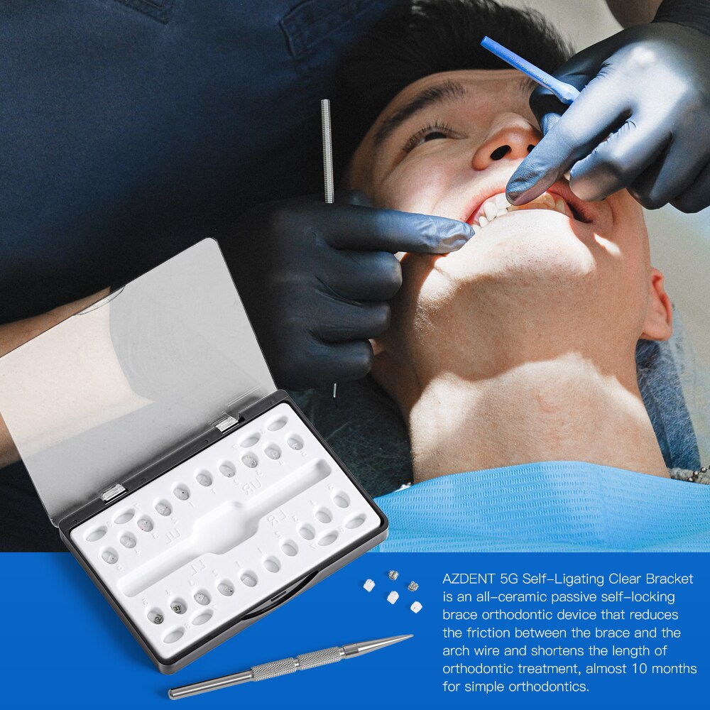 Dental Orthodontic Ceramic Self-Ligating Bracket Clear Roth &amp; MBT 0.022 5*5 3Hooks With Metal Lower 4 &amp; 5 - KiwisLove