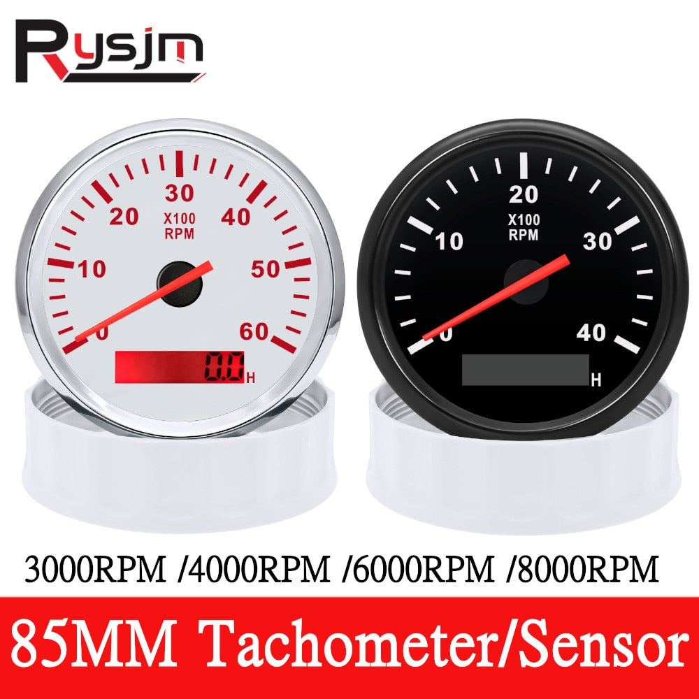 HD 3000 4000 6000 7000 8000 RPM 85MM Tachometer Tacho Gauge Red Light For Car Boat Diesel Gasoline Engine RPM Meter 12V/24V - KiwisLove