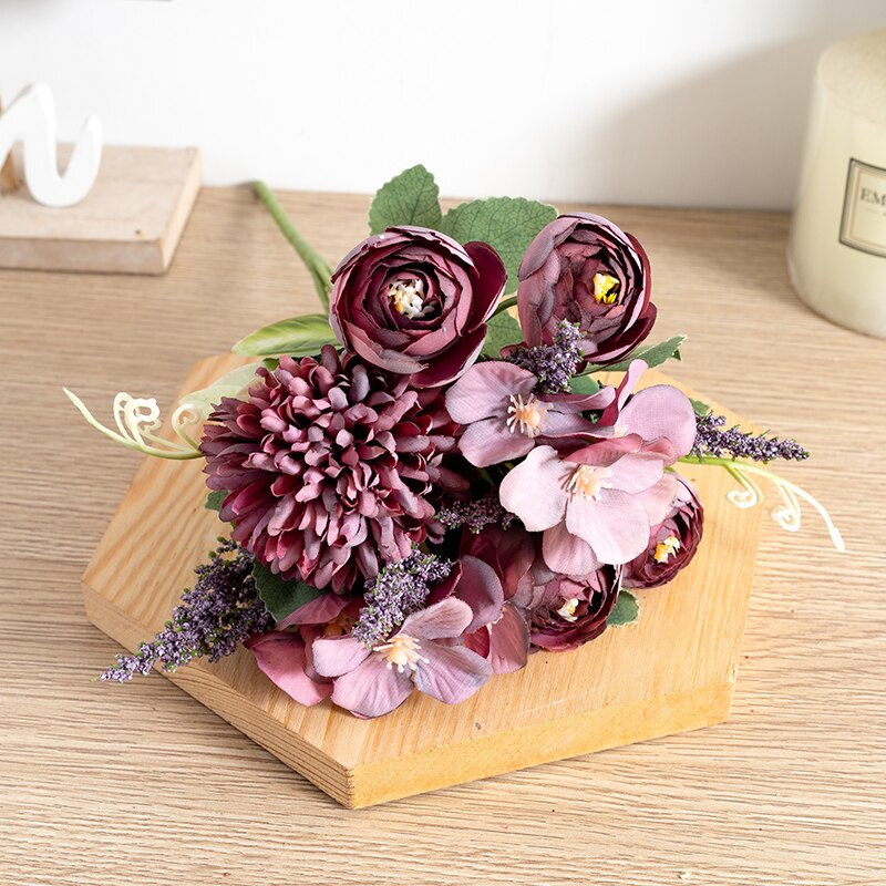 White Tea Rose Artificial Silk Flowers Autumn High Quality DIY Wedding Home Living Room Decoration Fake Flower Hydrangea Bouquet - KiwisLove