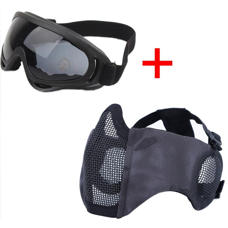 Paintball Fast Helmet Hunting Tactical Half Face Mask for Shooting Airsoft Mesh Breathable Eye Protective Mask - KiwisLove