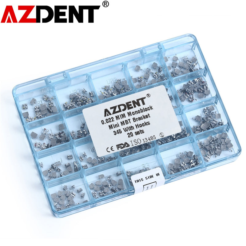 20 Pcs /Set 20Sets/Box  AZDENT Dental Orthodontic Metal Bracket Monoblock Mini MBT/Roth 022/018 345 Hooks - KiwisLove