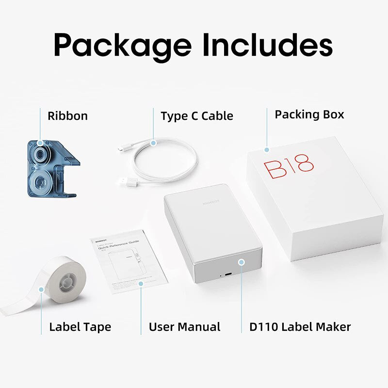 NIIMBOT B18 Mini Portable Label Printer Thermal Transfer Pocket Printer Inside Black Ribbon Sticker Maker With Long Life Labels - KiwisLove