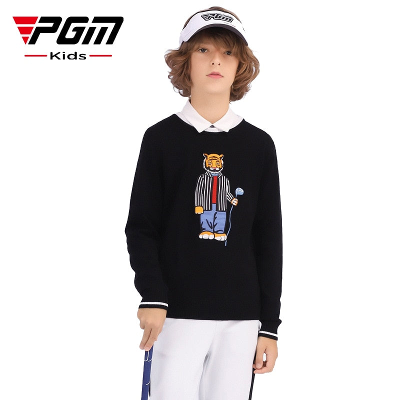 PGM Autumn Winter Golf Kids Sweater Boys Long Sleeve Jackets T-shirt Round Neck Warm Mercerized Wool Golf Clothing YF437 - KiwisLove