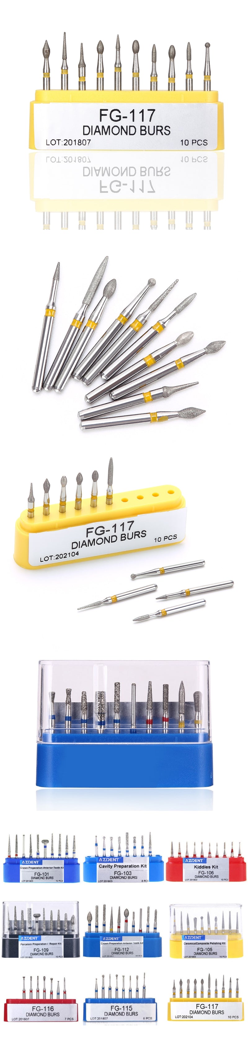 AZDENT Dia.1.6mm Dental Diamond Burs Drills High Speed Handpiece Polishing Tools - KiwisLove