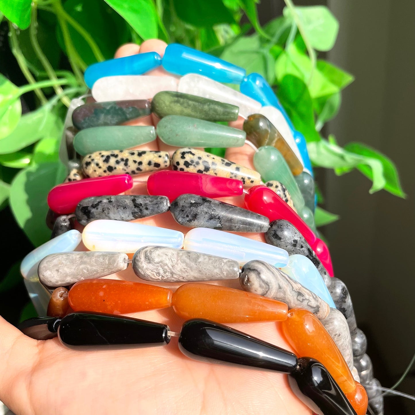 2pcs Natural Water Drop Genuine Stone India Agates Labradorite Tiger Eye Chalcedony Loose Beads for Jewelry Making DIY Bracelet - KiwisLove