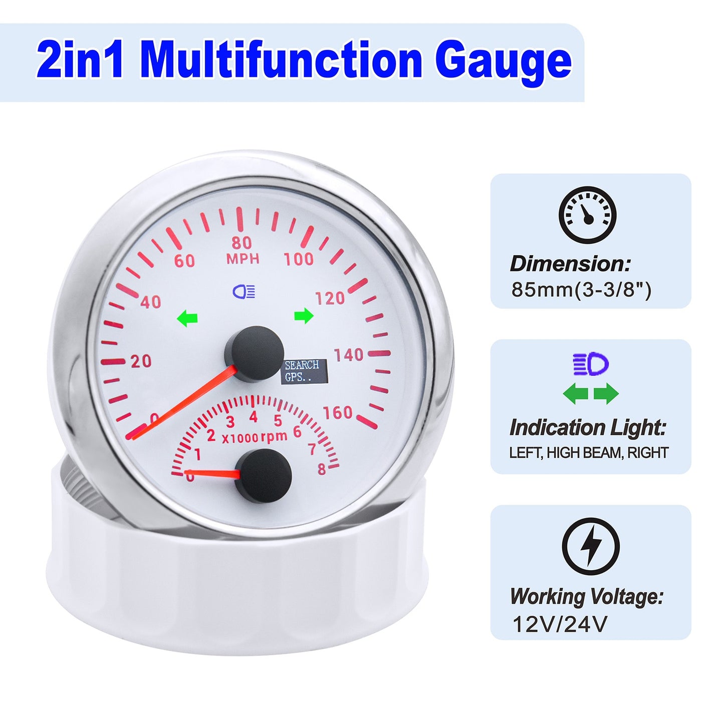 120 160 200 KM/H MPH 85MM GPS Speedometer With Car Tachometer 8000 RPM Velocimetro For Marine Car ATV UTV Motorcycle - KiwisLove