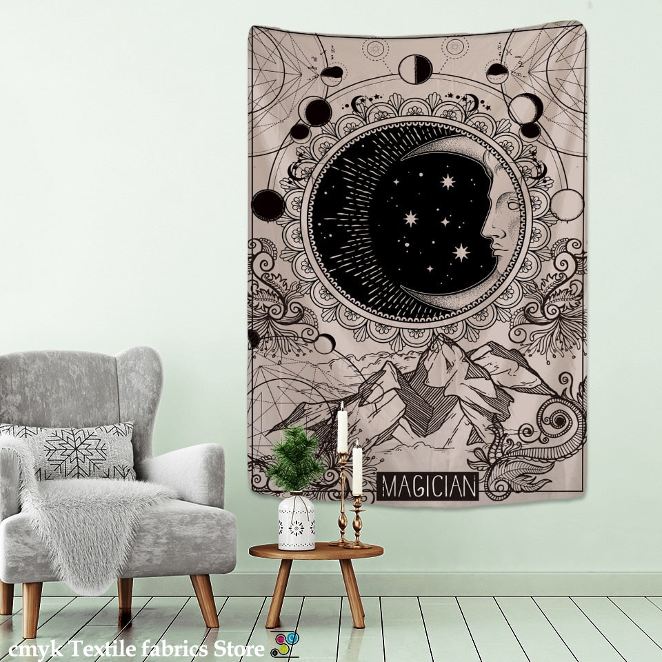 Moon Tarot Tapestry Wall Hanging Psychedelic Witchcraft Hippie Tapiz Mandala Art Background Cloth Home Decor - KiwisLove