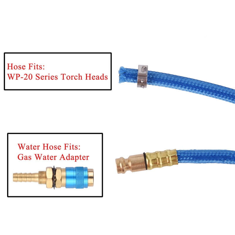 3.8m(12.5ft)/7.6m(25ft) TIG Torch Water-Cooled Hose for WP 20 Series /w Quick Gas Water Adapter - KiwisLove