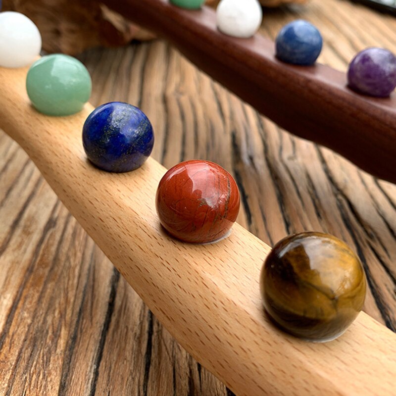 7Beads Wooden Guasha Massage Stick Jade Stone Beads Back Neck Meridian Dredging Body Scraping Wood Massager Gua Sha Therapy Tool - KiwisLove