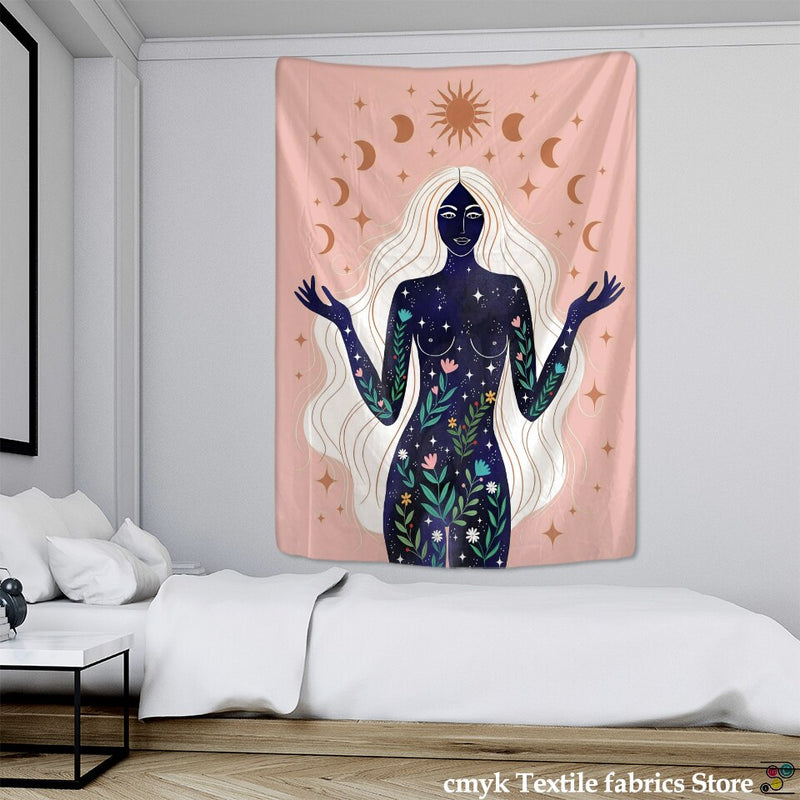 Kawaii Women Wall Hanging Tapestry Anime Cute Girl Illustration Aesthetic Art Tapiz Hippie Room Dorm Decor - KiwisLove