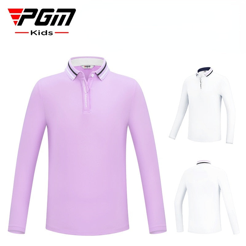 PGM Girls Golf Trainning T Shirts Long Sleeve Lapel design autumn and winter warm T-shirt Golf Clothing Sports Apparel YF453 - KiwisLove