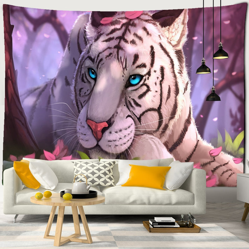 Mysterious Forest Tapestry Wall Hanging Flowers Jungle Animals Moon Ocean Landscape Illustration Room Home Decor - KiwisLove