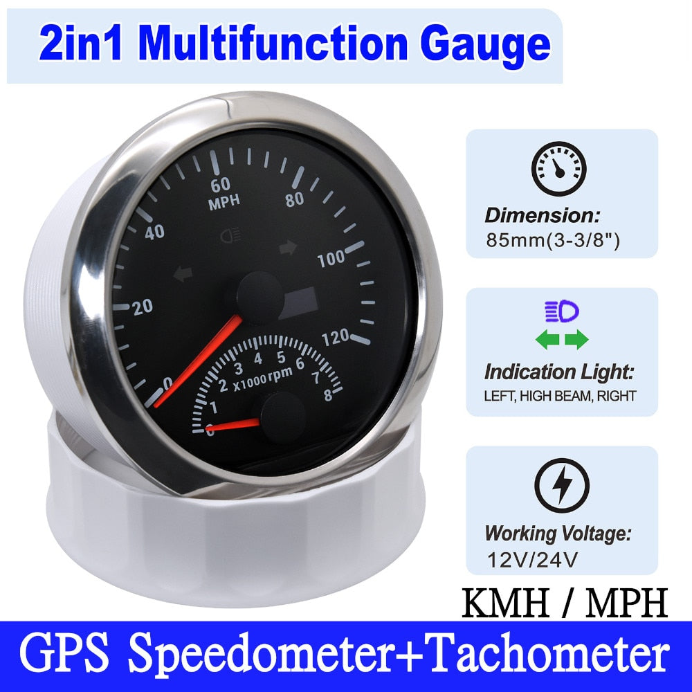 Waterproof Digital GPS Speedometer 85MM Boat Car Speed Meter Gauge 120KMH 200KMH 120MPH 200MPH Tachometer Gauge RPM Sensor 9-32V - KiwisLove