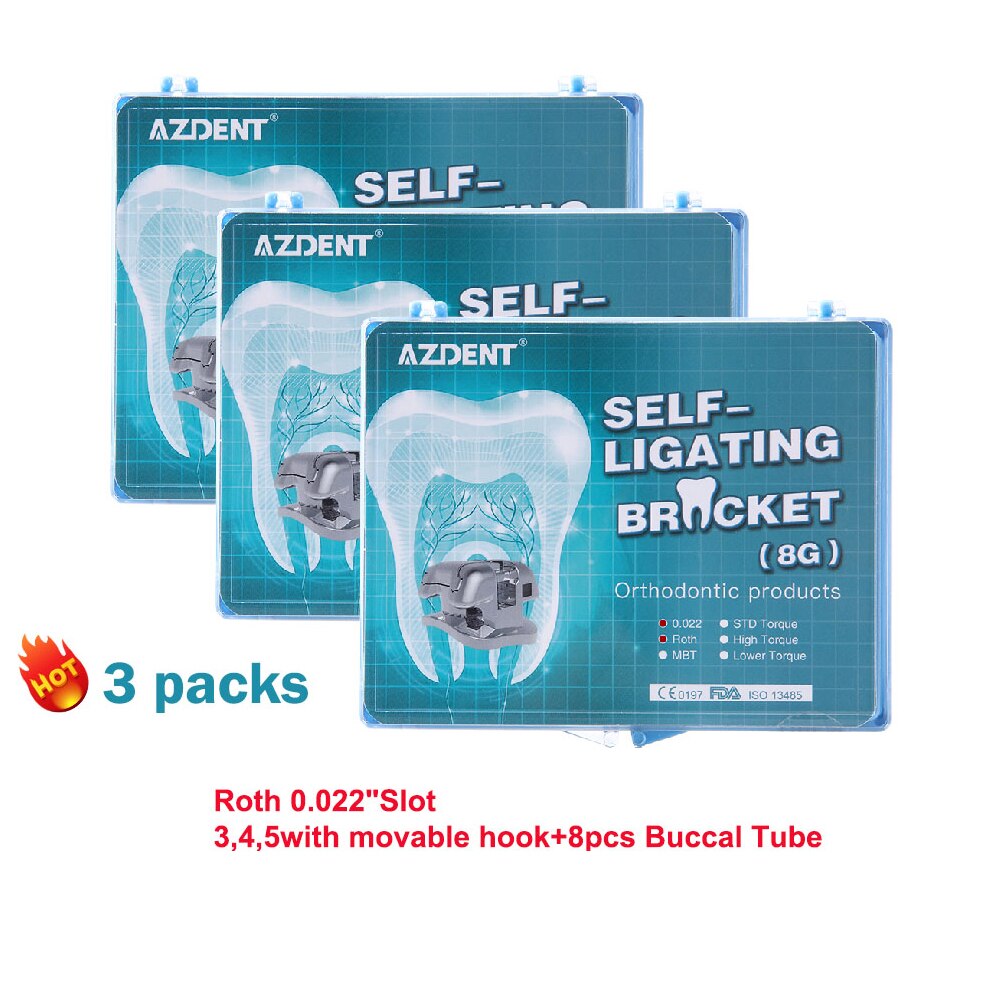 AZDENT Metal Dental Orthodontics Self-Ligating Brackets Movable Hook Auxiliary Hole With Buccal Tube Roth.022/MBT.022/STD.022 - KiwisLove