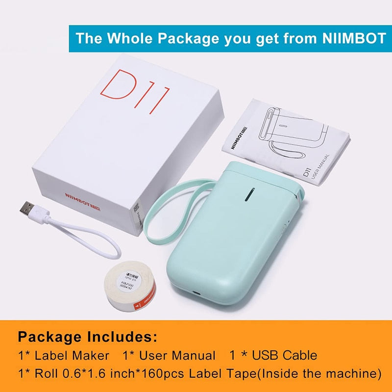 Niimbot D11 Portable Thermal Pocket Printer Mini Wireless Label Maker With Waterproof Anti-Oil Transparent ColorfulLabel Sticker - KiwisLove